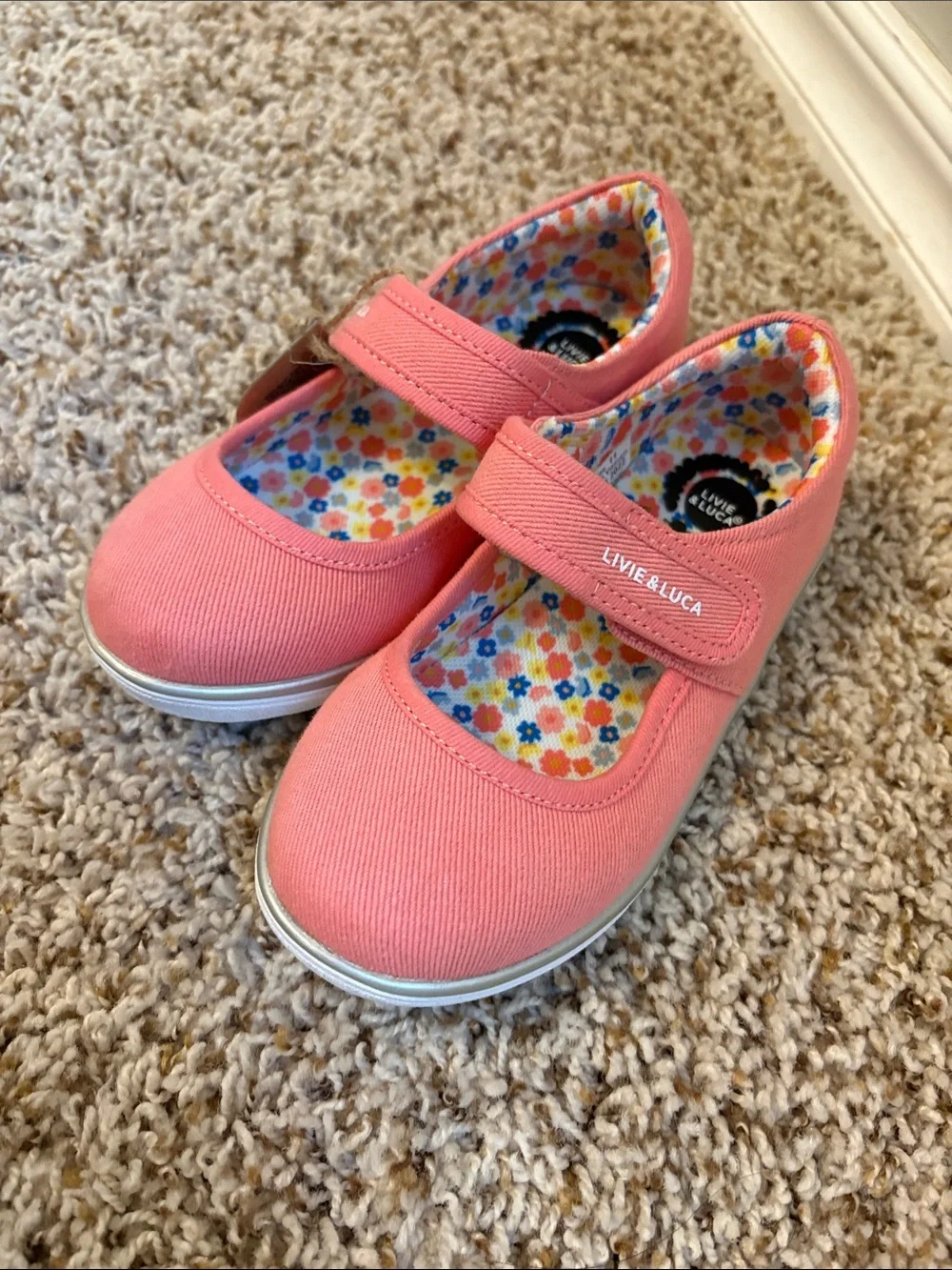 Livie & Luca Girls Coral Pink Mary Jane Canvas Shoes